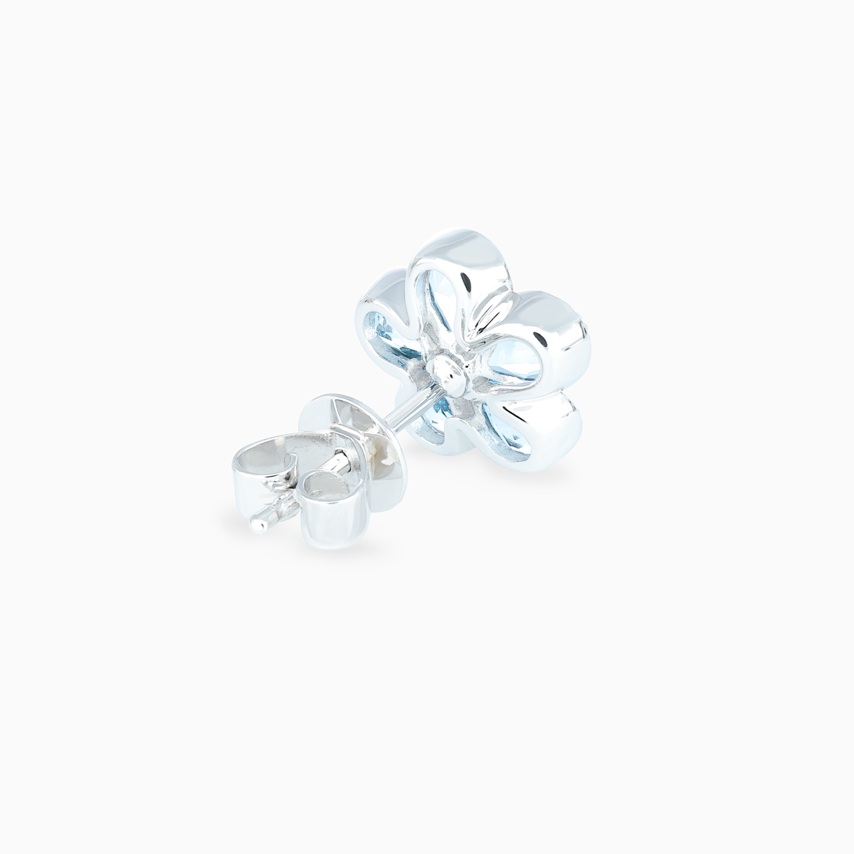 Natural Diamond and Blue Topaz Floral Stud Earrings, 14k White Gold